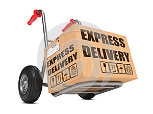 Express Delivery - Cardboard Box on Hand Truck.