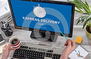 Express delivery concept on a computer