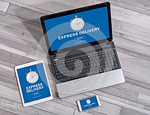 Express delivery concept on different devices
