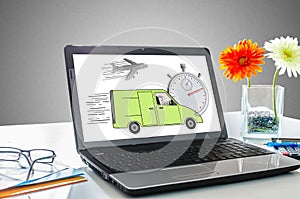 Express delivery concept on a laptop screen