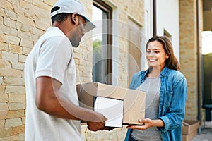 Express Delivery. Courier Delivering Package photo