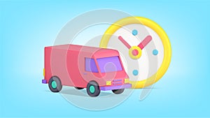 Express delivery courier service cargo truck van transportation wall watch countdown 3d icon vector