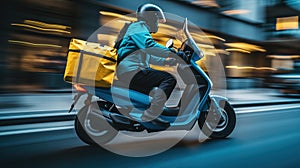 Express Delivery: Courier Speeding Through Urban Streets on a Motorcycle, Generative AI