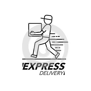 Express delivery icon concept. Delivery man service, order, worldwide shipping.