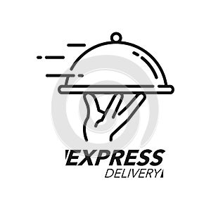 Express delivery icon concept. Hand holding the dish icon for service, order, fast, free and worldwide shipping