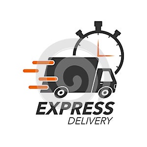 Express delivery icon concept. Truck with stop watch icon