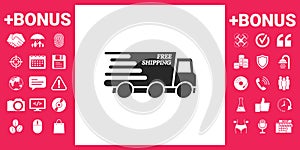 Express delivery icon. Delivery car with an inscription Free shipping.