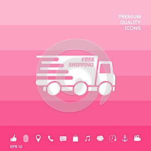 Express delivery icon. Delivery car with an inscription Free shipping.