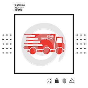 Express delivery icon. Delivery car with an inscription Free shipping.