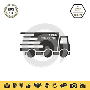 Express delivery icon. Delivery car with an inscription Free shipping.