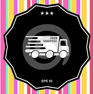 Express delivery icon. Delivery car with an inscription Free shipping.