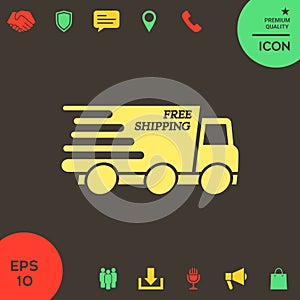 Express delivery icon. Delivery car with an inscription Free shipping.