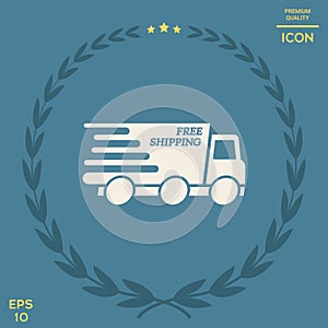 Express delivery icon. Delivery car with an inscription Free shipping.