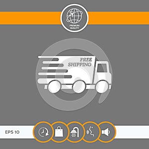 Express delivery icon. Delivery car with an inscription Free shipping.