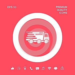 Express delivery icon. Delivery car with an inscription Free shipping.