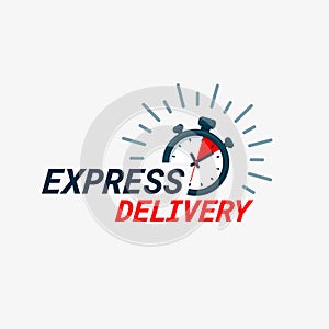 Express delivery icon. Timer and express delivery inscription on light background. Fast delivery, express and urgent