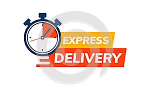 Express delivery service logo. Fast time delivery order with stopwatch. Quick shipping delivery icon