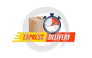 Express delivery service logo. Fast time delivery order with stopwatch. Quick shipping delivery icon