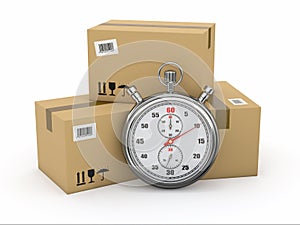 Express delivery. Stopwatch and package.