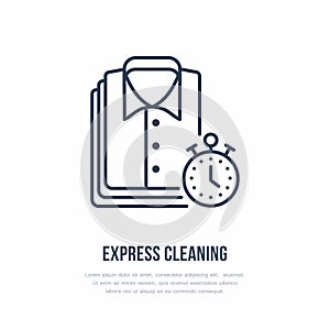 Express dry cleaning icon, laundry line logo. Flat sign for launderette service. Logotype for clothing cleaning business