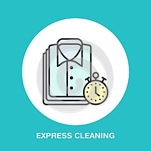 Express dry cleaning icon, laundry line logo. Flat sign for launderette service. Logotype for clothing cleaning business