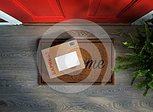 Express parcel delivery outside front door.