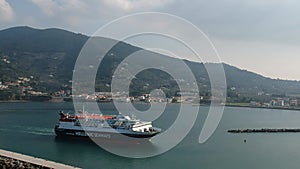 Express Skiathos Ferry boat from Hellenic Seaways company arrives at the port of Skopelos island in Chora, Sporades, Greece