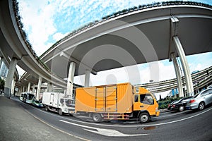 Express truck under the viaduct