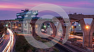 Express way construction site over railroad