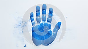 expression blue hand prints
