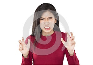 Expression and emotion portrait asian woman feel angry pensive mad crazy stress