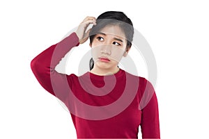 expression and emotion portrait asian woman feel confused and numb