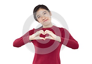 Expression and emotion smile portrait asian woman make heart symbol showing love
