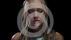 Expression, heartbroken young woman wearing medieval armor, 4k