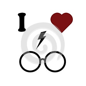 Expression of love for symbol from the book glasses and lightning.