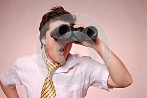 Expression men with binocular.