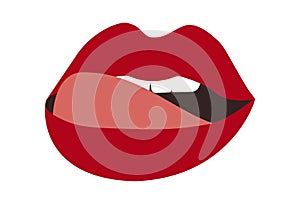 The expression of a sexually protruding tongue of a woman's lips. Facial expression. Vector. Illustration