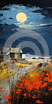 Expressionism Oil Painting Giclee Print: Coastal House With Thatched Roof