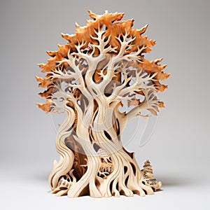 Expressionism Tree Carving On White Background