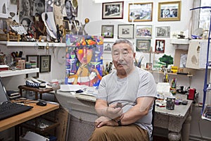 Expressionist artist in his art studio