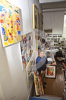 Expressionist artist in his art studio