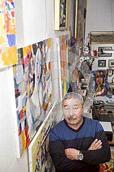 Expressionist artist in his art studio