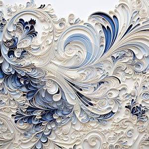 Expressionistic Blue And White Paper Sculpture With Baroque Exaggeration