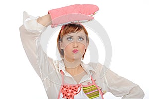 Expressions.Beautiful cooking woman in apron