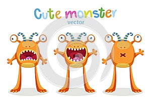 Expressions And Emotions. Cute Cartoon Monsters Emotions. Vector Set Isolated