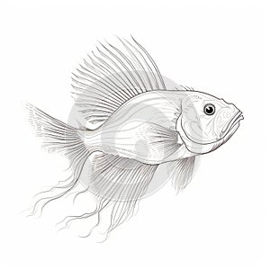 Expressive Betta Fish Drawing On White Background With Realistic Lighting photo