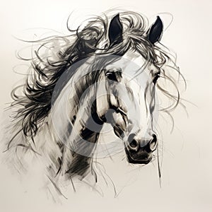 Expressive Black And White Horse Drawing - High Resolution Uhd Image
