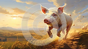 Expressive Character Design: Pigs Running In The Countryside