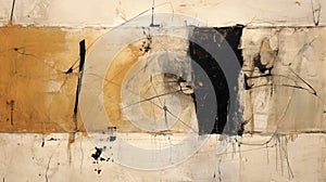 Expressive Contrasts: A Painting Of Black, White, And Brown Lines In Dark Gold And Beige Style