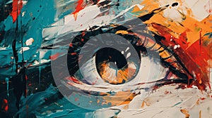 Expressive Eye Illustration On Canvas With Futurism Influence